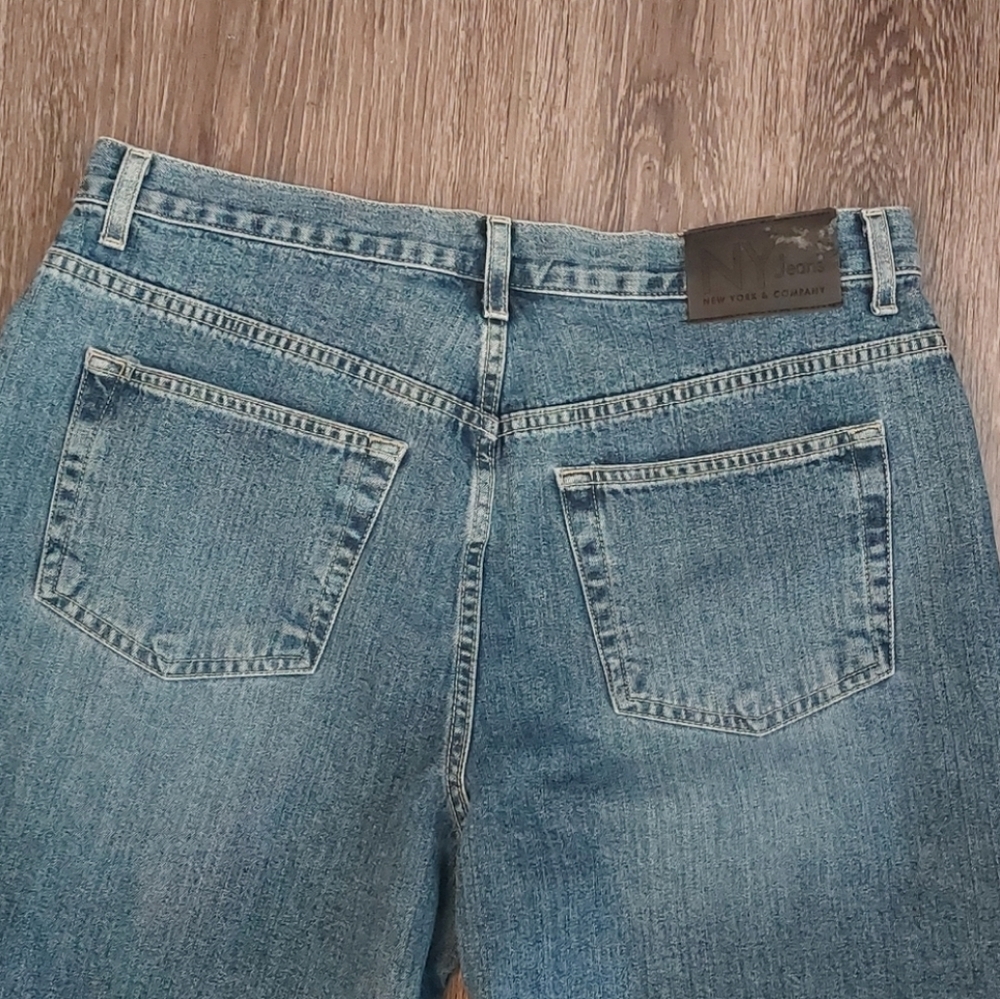 New York & Company Denim Blue Jeans Size 16 Embellished Velvet Trim 100% Cotton - Picture 5 of 12